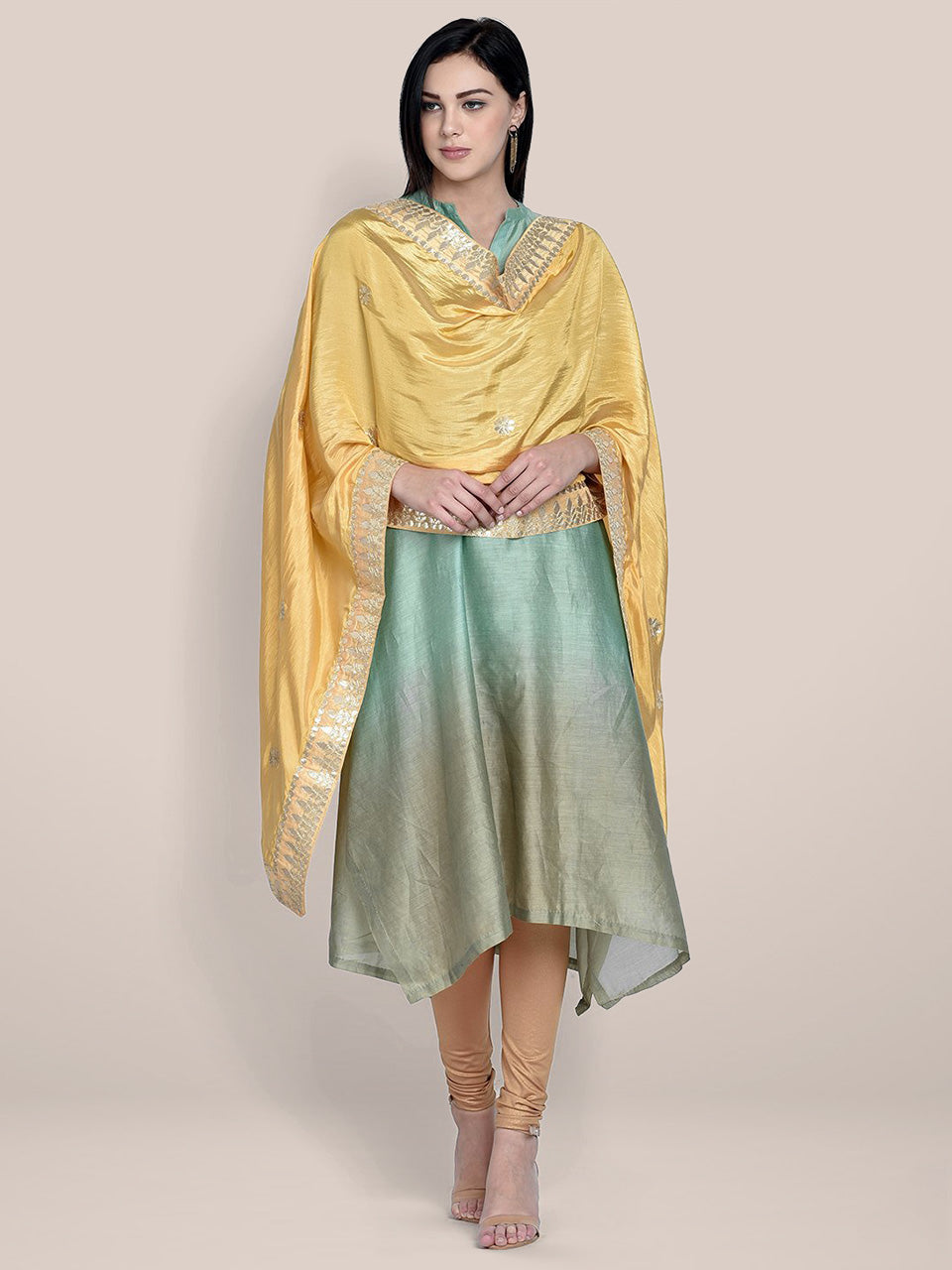 Dupatta Bazaar Woman's Gold Silk Dupatta with Gotta Patti Work. freeshipping - Dupatta Bazaar