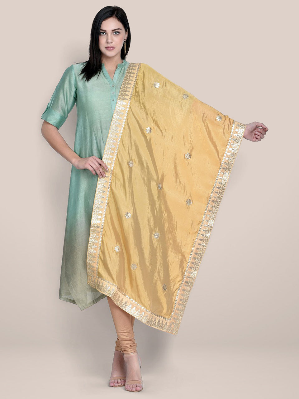 Dupatta Bazaar Woman's Gold Silk Dupatta with Gotta Patti Work. freeshipping - Dupatta Bazaar