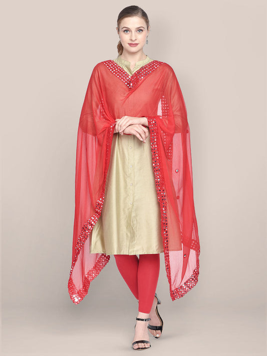 Red Chiffon Dupatta with Mirror Work. freeshipping - Dupatta Bazaar