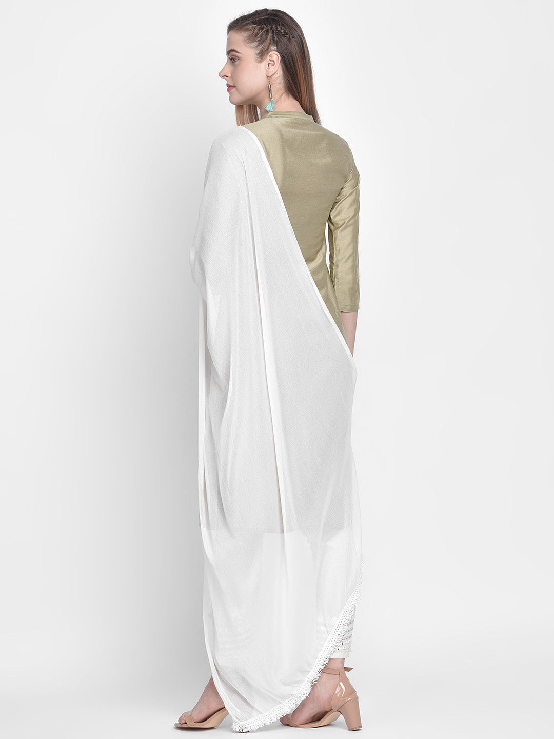 Dupatta Bazaar Woman's Off White Chiffon Dupatta . - Dupatta Bazaar