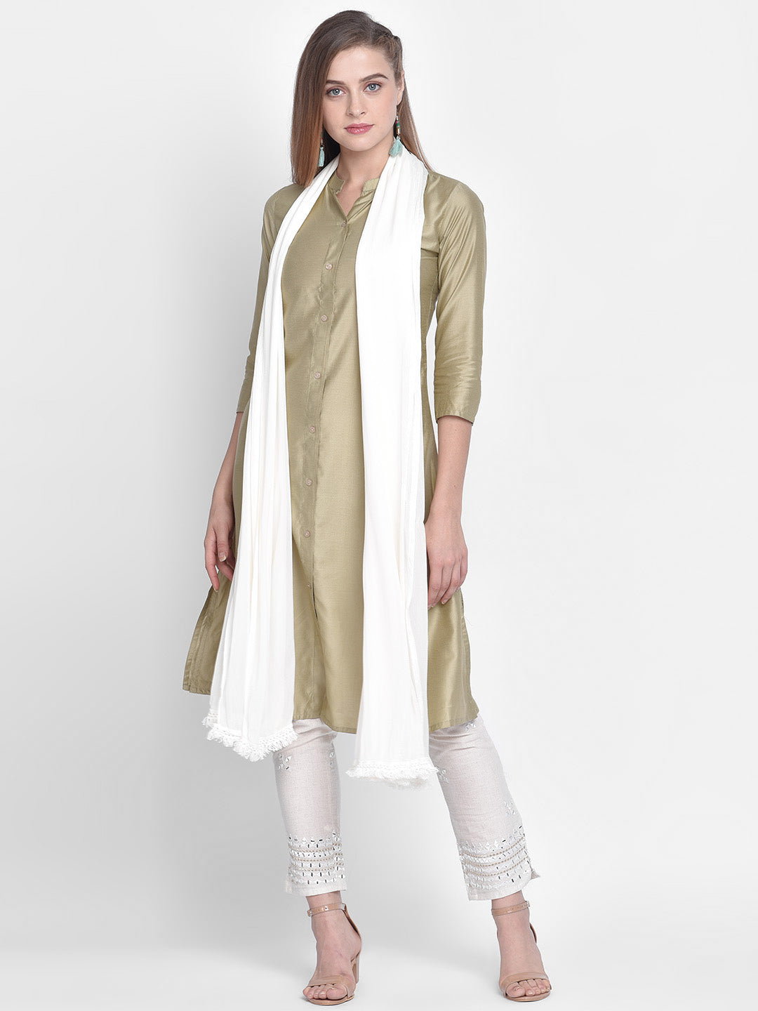 Dupatta Bazaar Woman's Off White Chiffon Dupatta . - Dupatta Bazaar