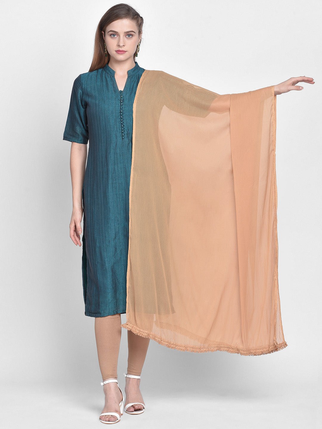 Dupatta Bazaar Woman's Beige Chiffon Dupatta . - Dupatta Bazaar
