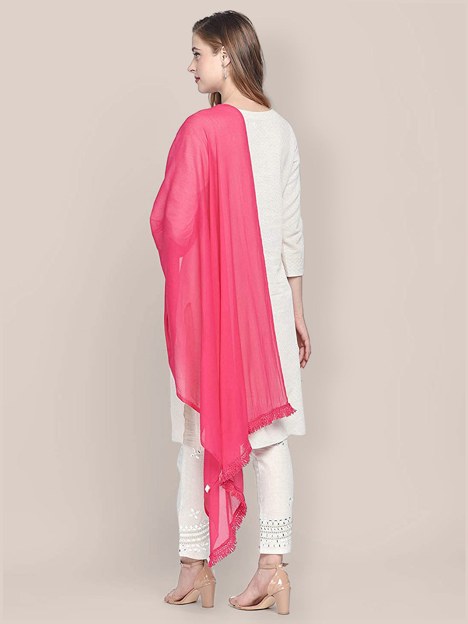 Dupatta Bazaar Woman's Pink Chiffon Dupatta . freeshipping - Dupatta Bazaar