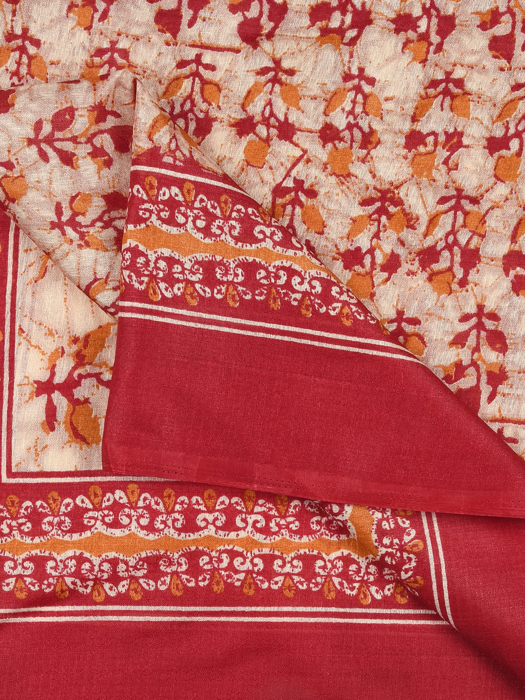 Dupatta Bazaar Women's Printed Red & Cream Art Silk Dupatta - Dupatta Bazaar