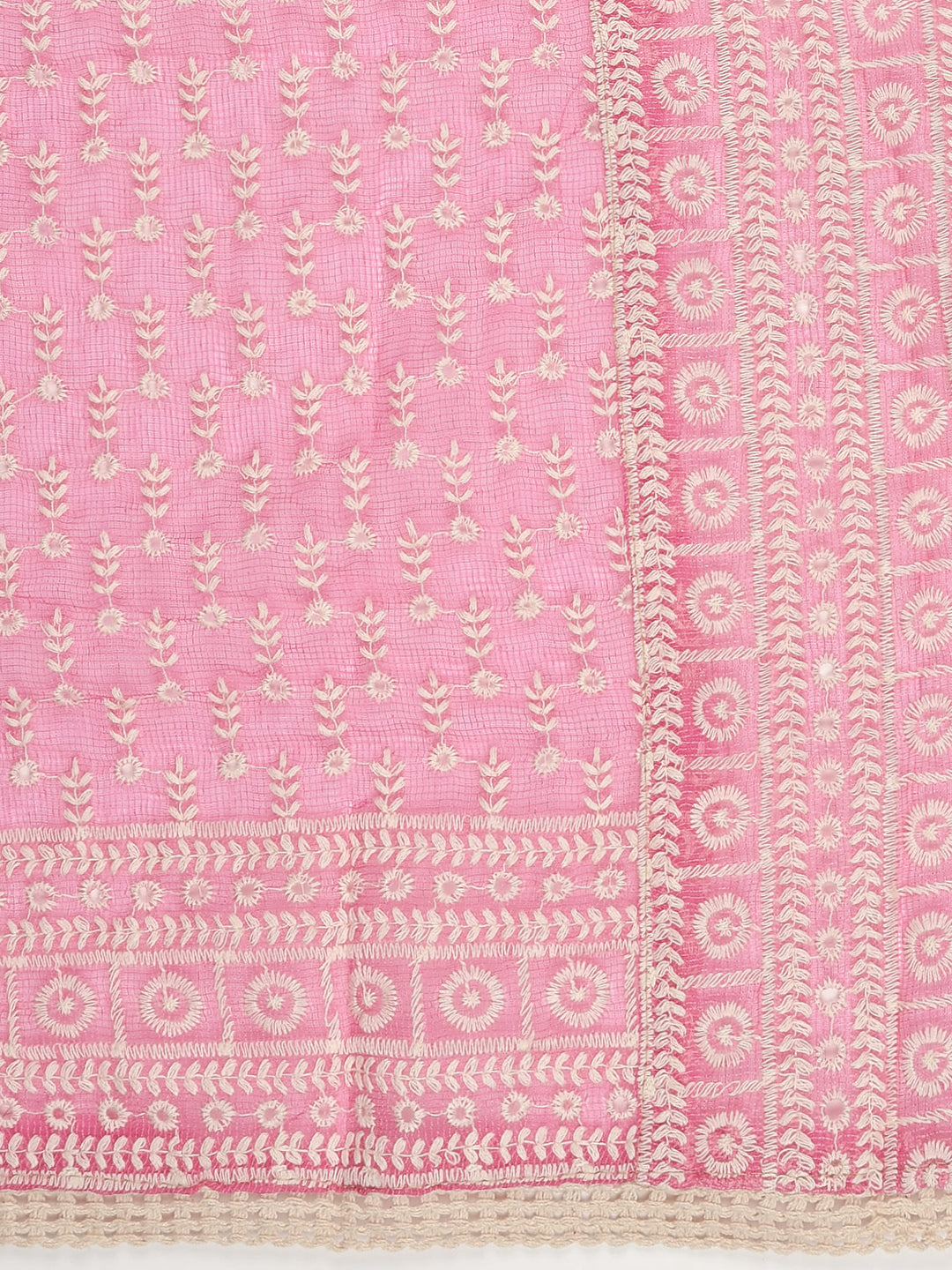 Dupatta Bazaar Woman's Pink Cotton Dupatta With Embroidery all over. - Dupatta Bazaar
