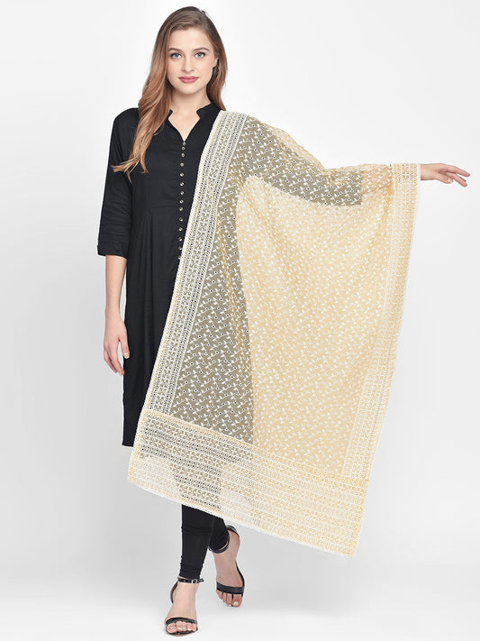 Dupatta Bazaar Woman's Light Yellow Cotton Dupatta With Embroidery all over. - Dupatta Bazaar