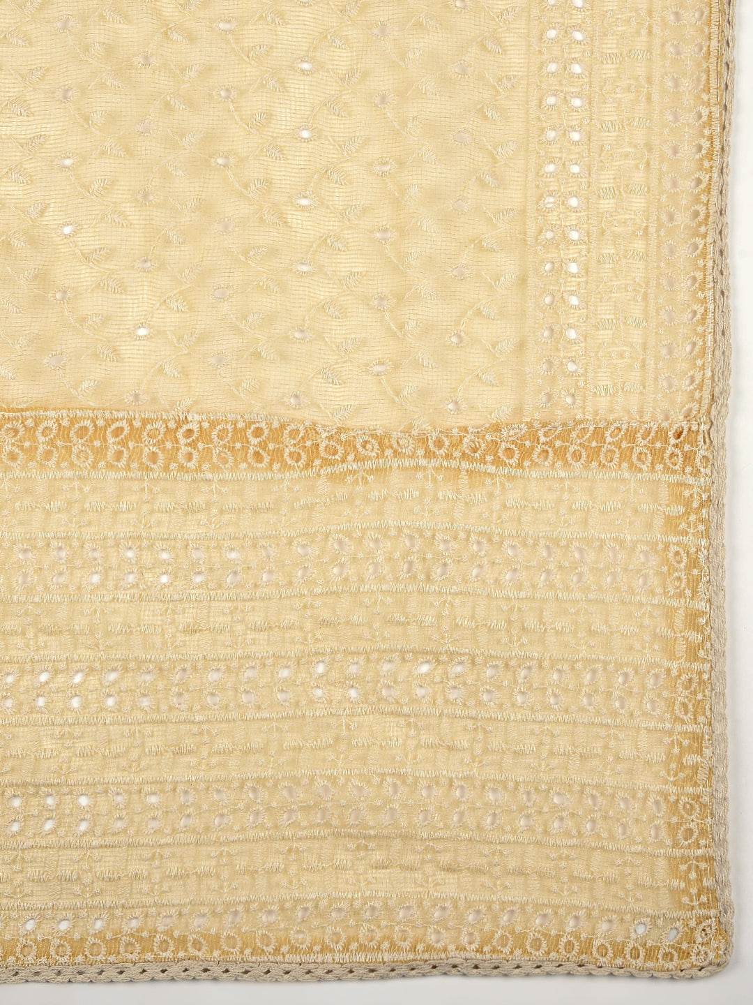 Dupatta Bazaar Woman's Light Yellow Cotton Dupatta With Embroidery all over. - Dupatta Bazaar