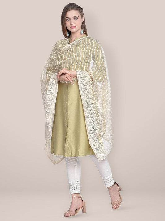 Dupatta Bazaar Woman's Off White Cotton Dupatta With Embroidery all over. freeshipping - Dupatta Bazaar