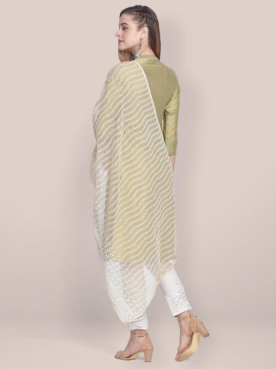 Dupatta Bazaar Woman's Off White Cotton Dupatta With Embroidery all over. freeshipping - Dupatta Bazaar