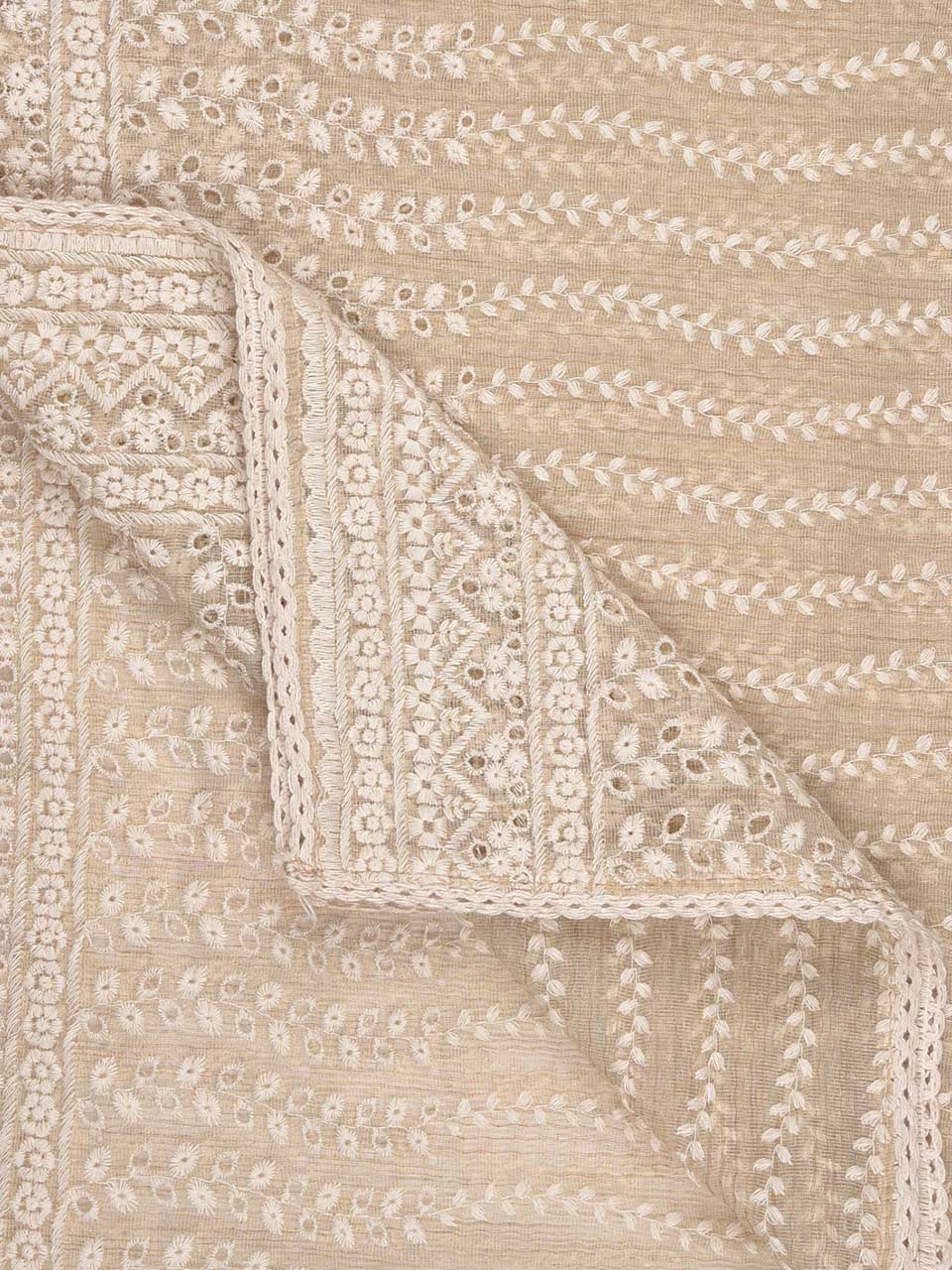 Dupatta Bazaar Woman's Off White Cotton Dupatta With Embroidery all over. freeshipping - Dupatta Bazaar