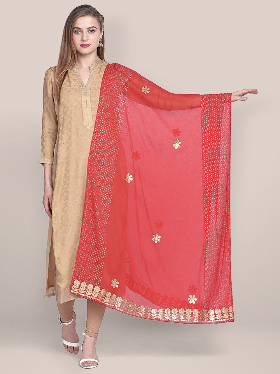 Embellished Chiffon Dupatta with Gotta Patti work freeshipping - Dupatta Bazaar