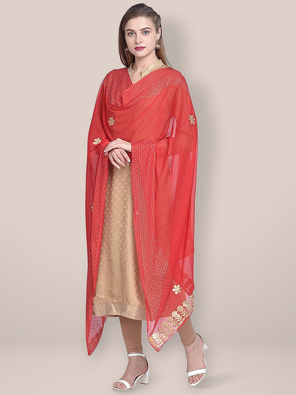 Embellished Chiffon Dupatta with Gotta Patti work freeshipping - Dupatta Bazaar