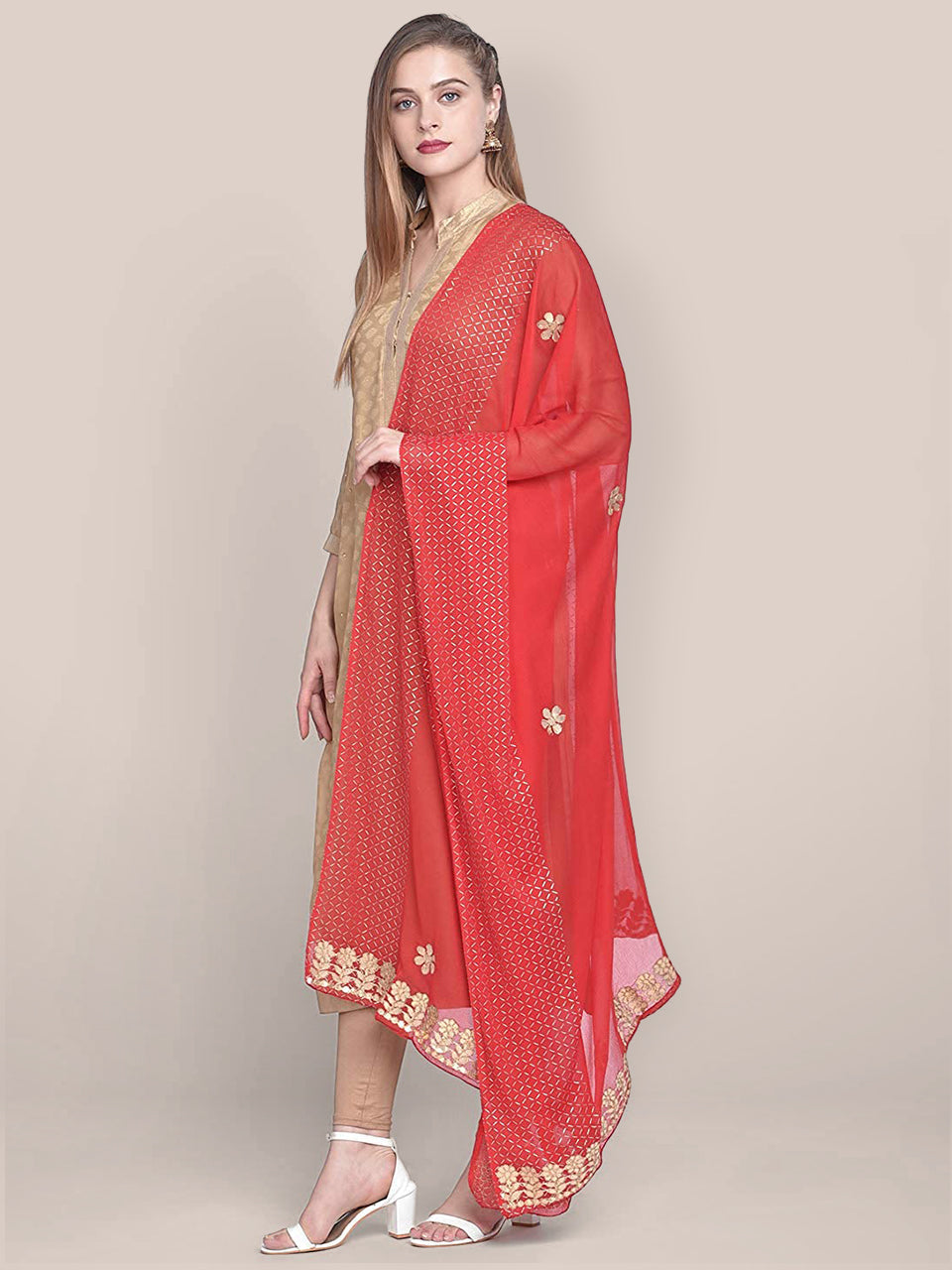 Red Chiffon Dupatta with Gotta Work freeshipping - Dupatta Bazaar