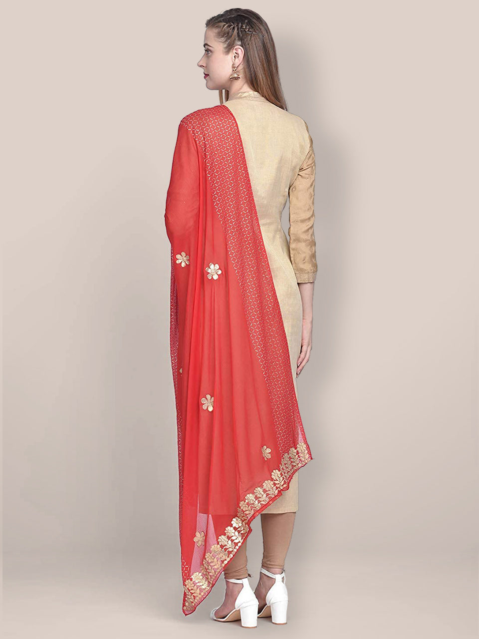 Red Chiffon Dupatta with Gotta Work freeshipping - Dupatta Bazaar