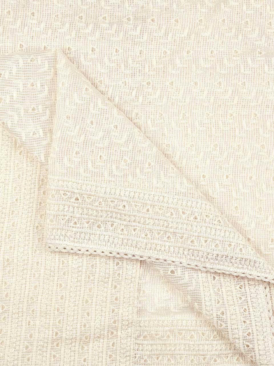 Off White Cotton Dupatta With Embroidery All Over freeshipping - Dupatta Bazaar
