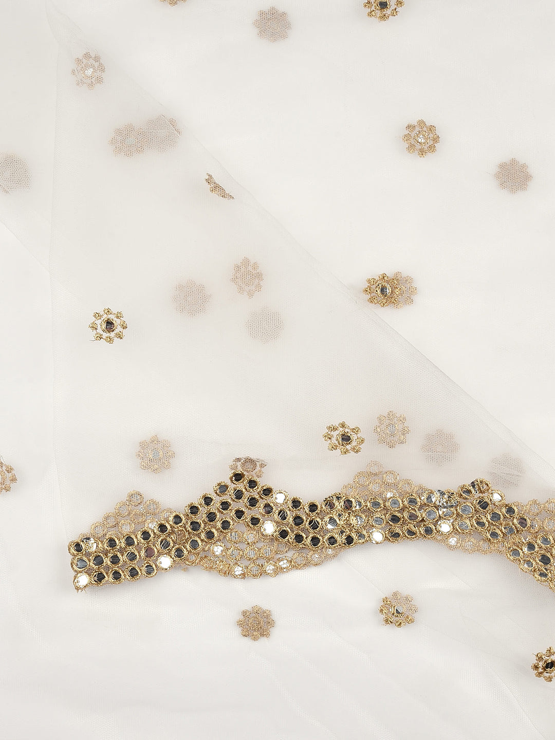 Dupatta Bazaar Woman's Embellished White Net Dupatta with Scallops. - Dupatta Bazaar