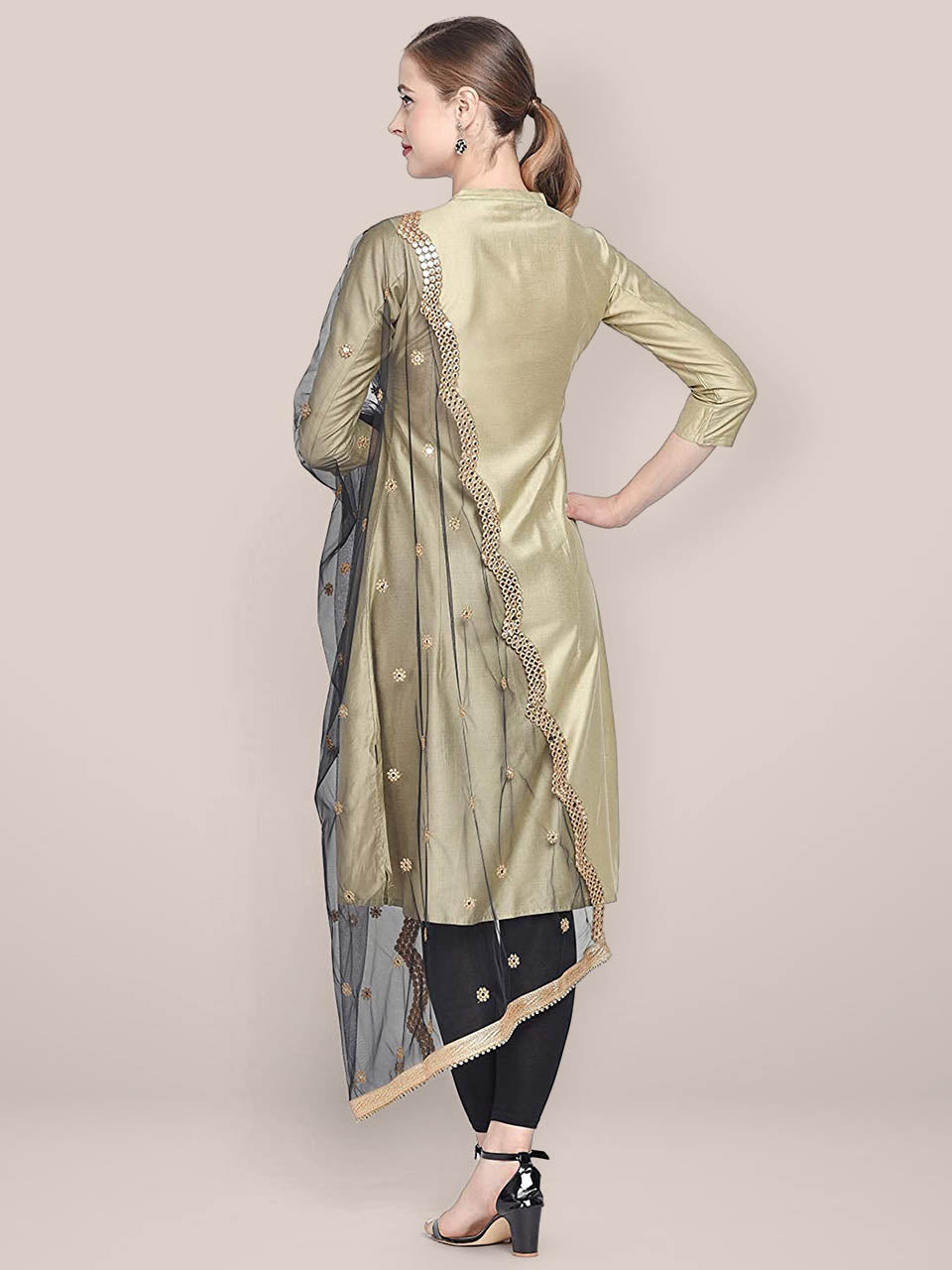 Embellished Black Net Dupatta with Scallops. freeshipping - Dupatta Bazaar