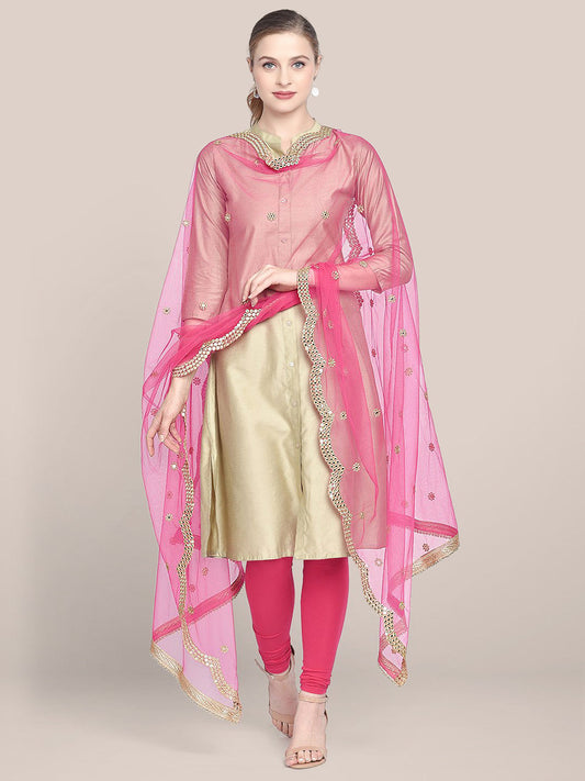 Embellished Pink Net Dupatta with Scallops. freeshipping - Dupatta Bazaar