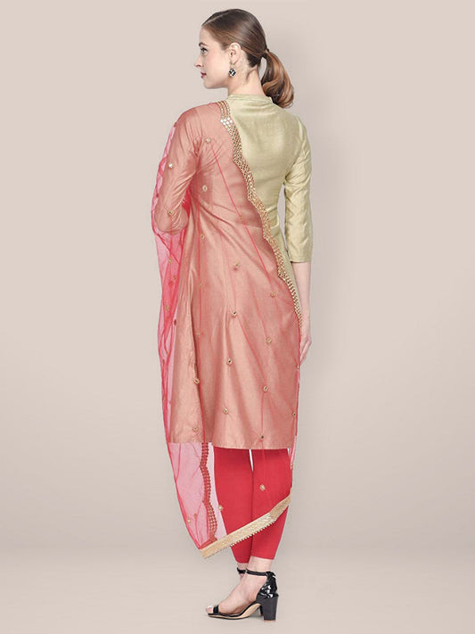 Embellished Red Net Dupatta with Scallops. freeshipping - Dupatta Bazaar