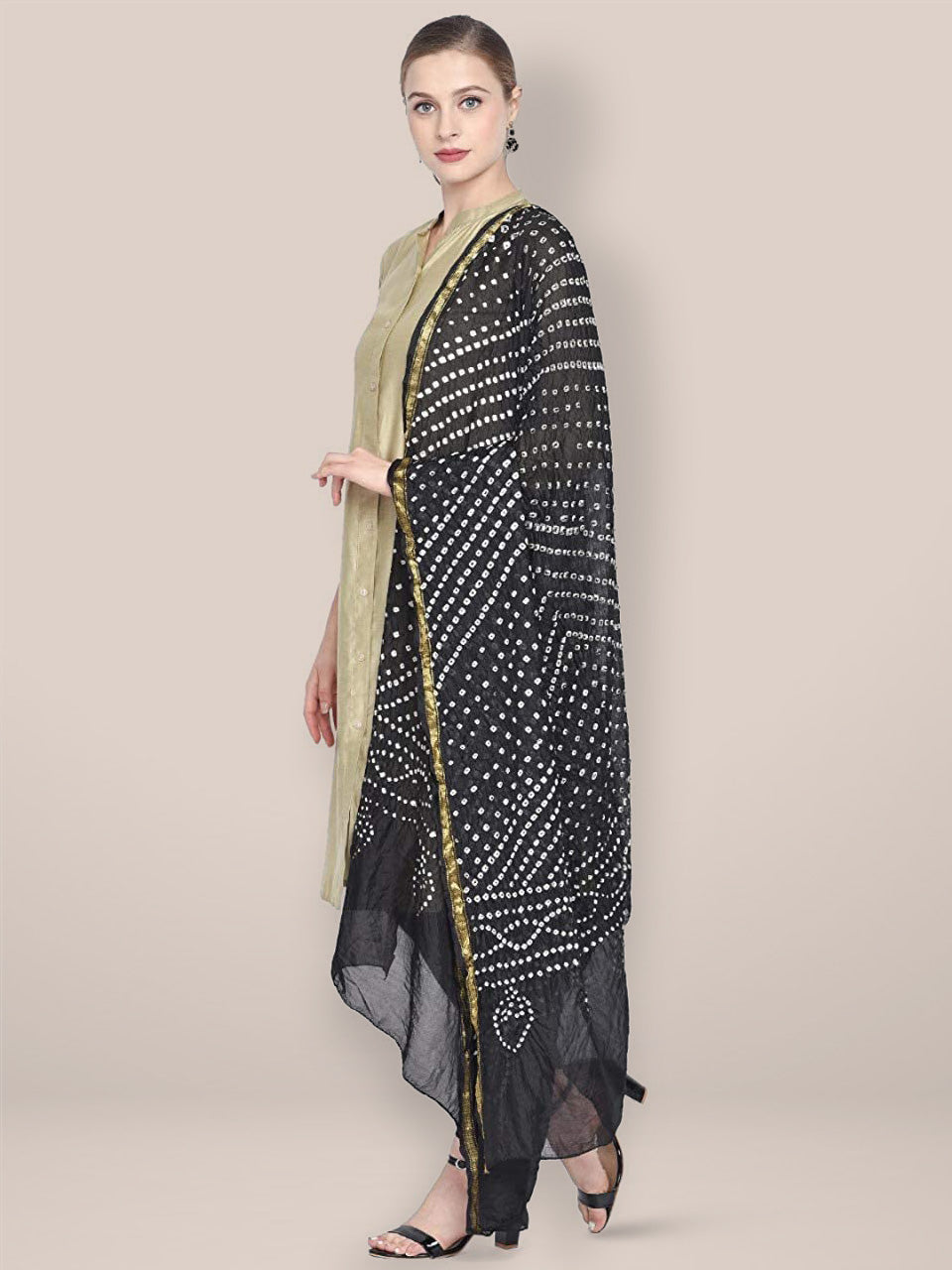 Black Bandhini Silk Dupatta freeshipping - Dupatta Bazaar