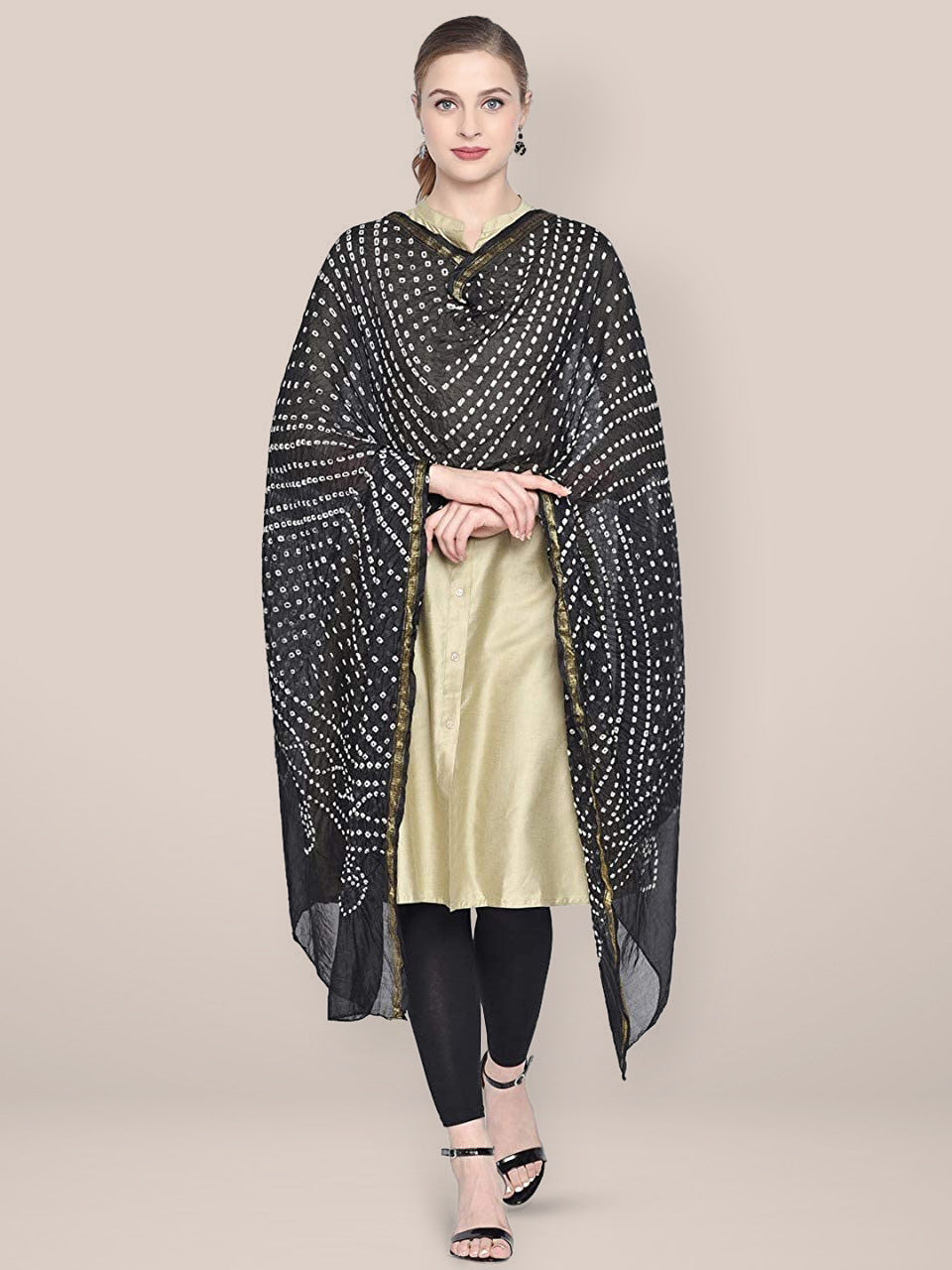Black Bandhini Silk Dupatta freeshipping - Dupatta Bazaar