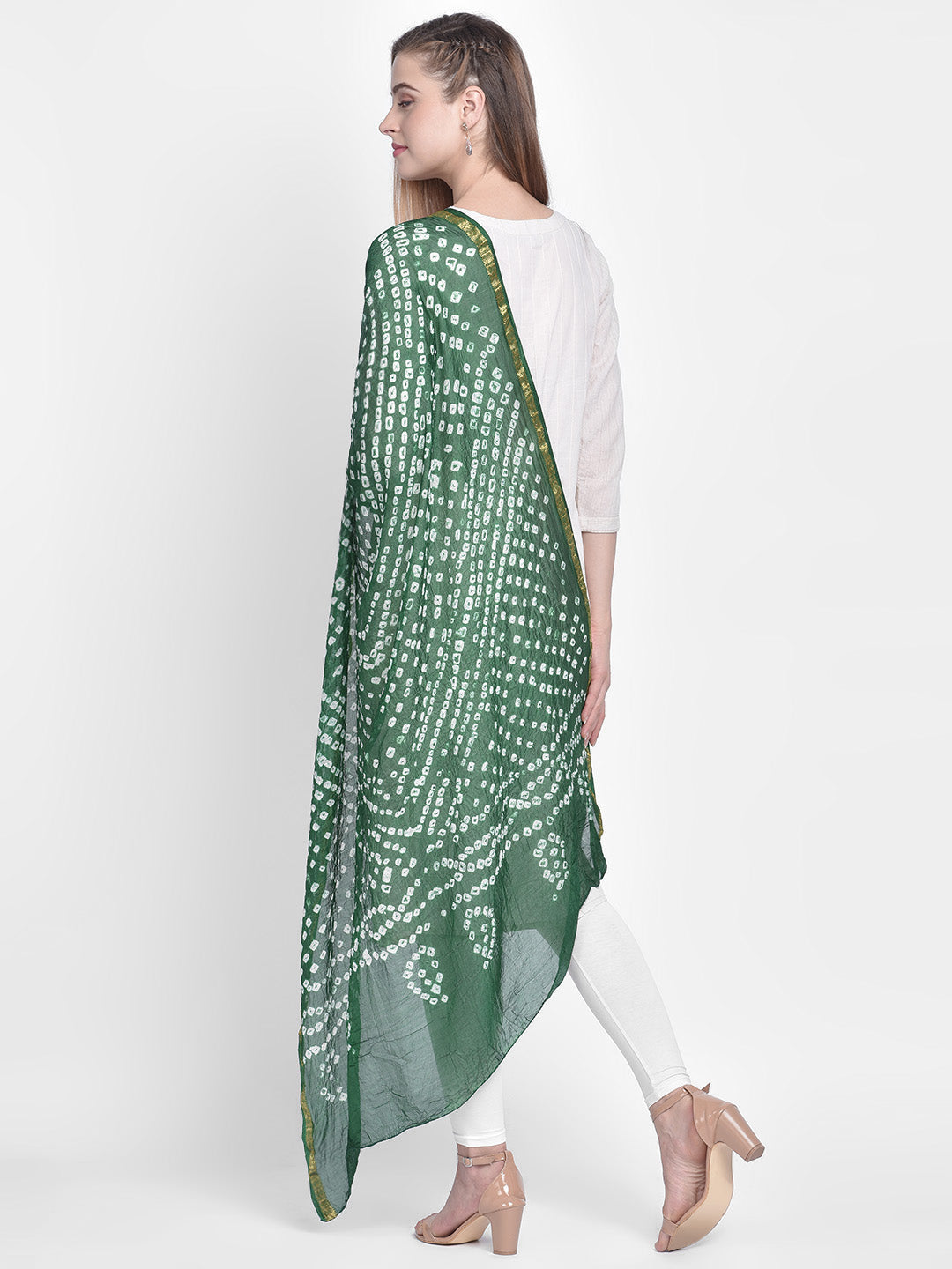 Dupatta Bazaar Woman's Green Bandhini Silk Dupatta - Dupatta Bazaar