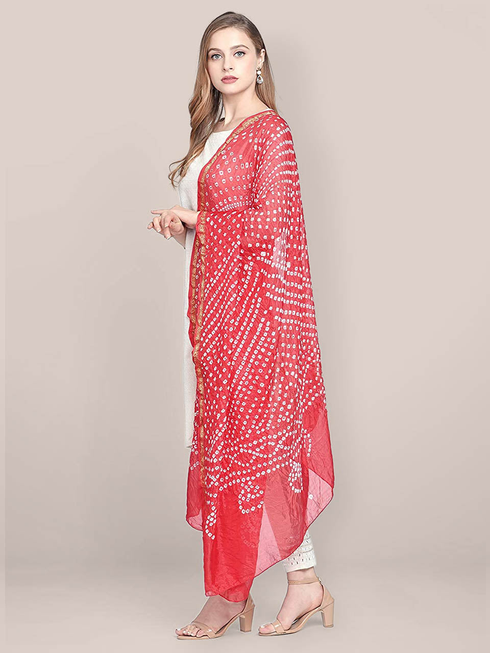 Bridal Red Bandhini Silk Dupatta freeshipping - Dupatta Bazaar