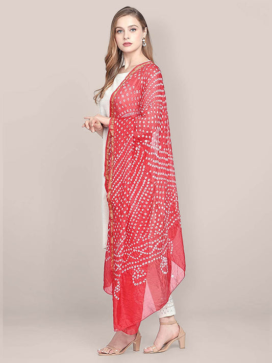 Bridal Red Bandhini Silk Dupatta freeshipping - Dupatta Bazaar