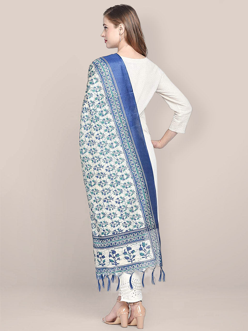 Printed Blue & Green Art Silk Dupatta freeshipping - Dupatta Bazaar