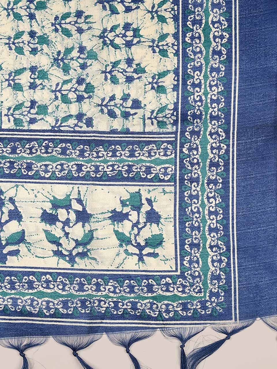 Printed Blue & Green Art Silk Dupatta freeshipping - Dupatta Bazaar