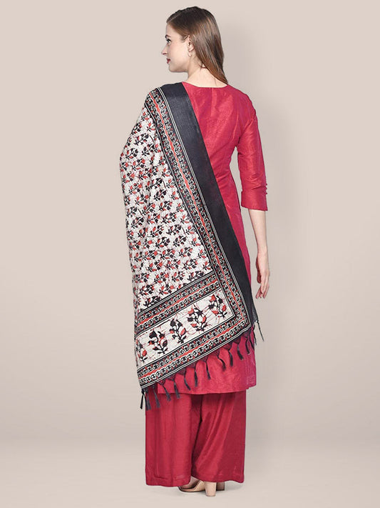 Printed Black & Red Art Silk Dupatta freeshipping - Dupatta Bazaar