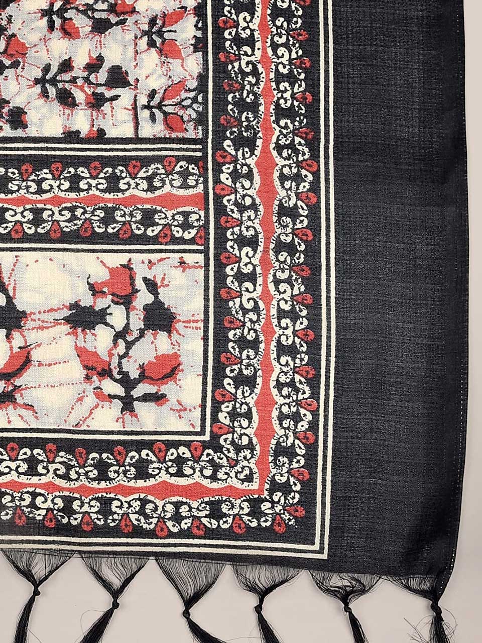 Printed Black & Red Art Silk Dupatta freeshipping - Dupatta Bazaar