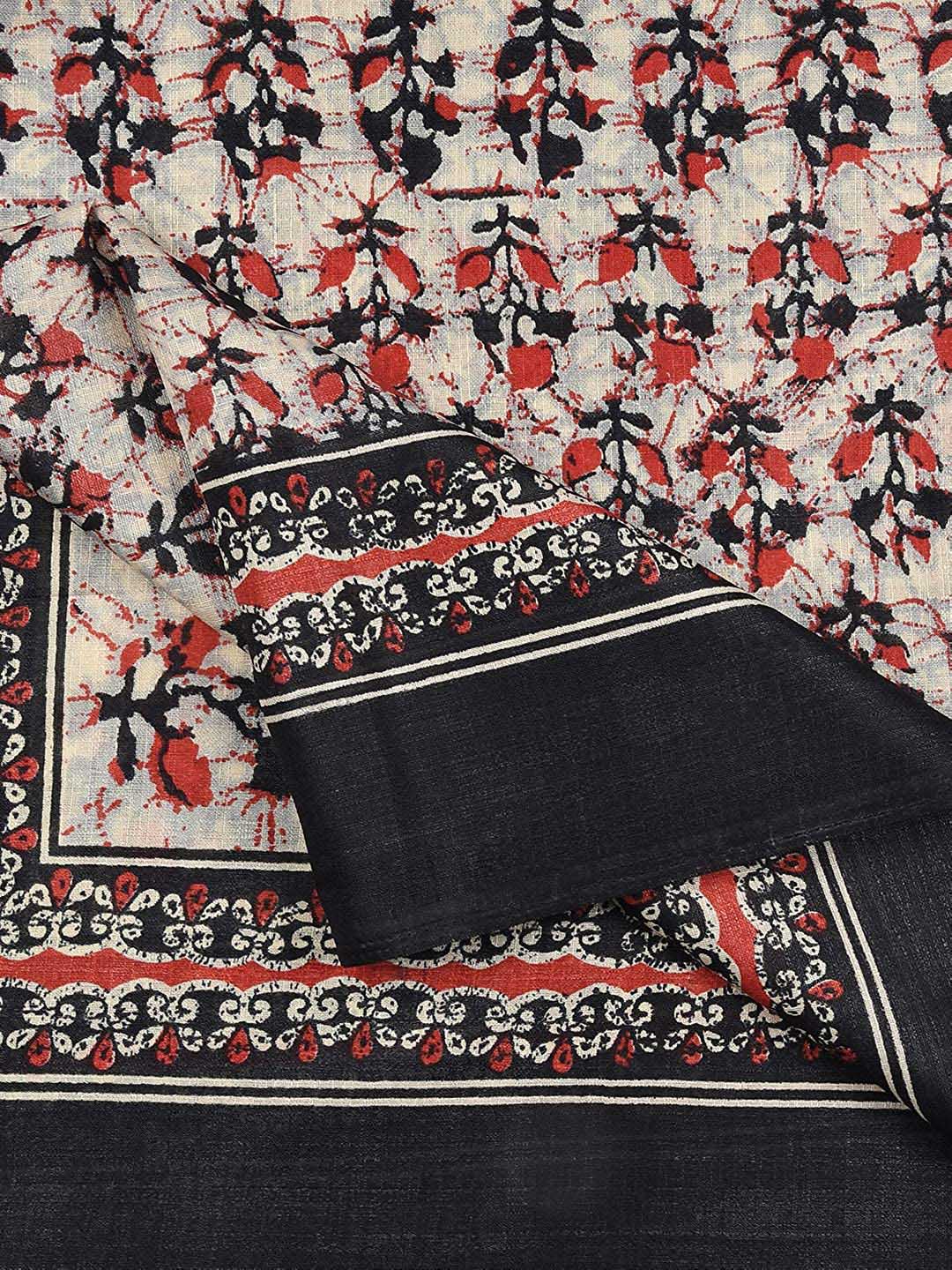 Printed Black & Red Art Silk Dupatta freeshipping - Dupatta Bazaar