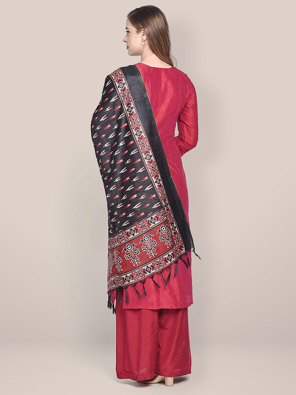 Printed Black & Red Art Silk Dupatta freeshipping - Dupatta Bazaar