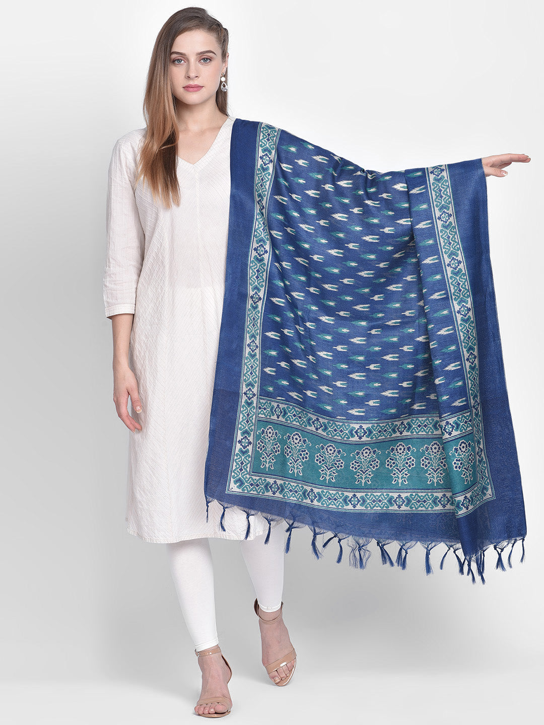 Dupatta Bazaar Women's Printed Blue & Green Art Silk Dupatta - Dupatta Bazaar