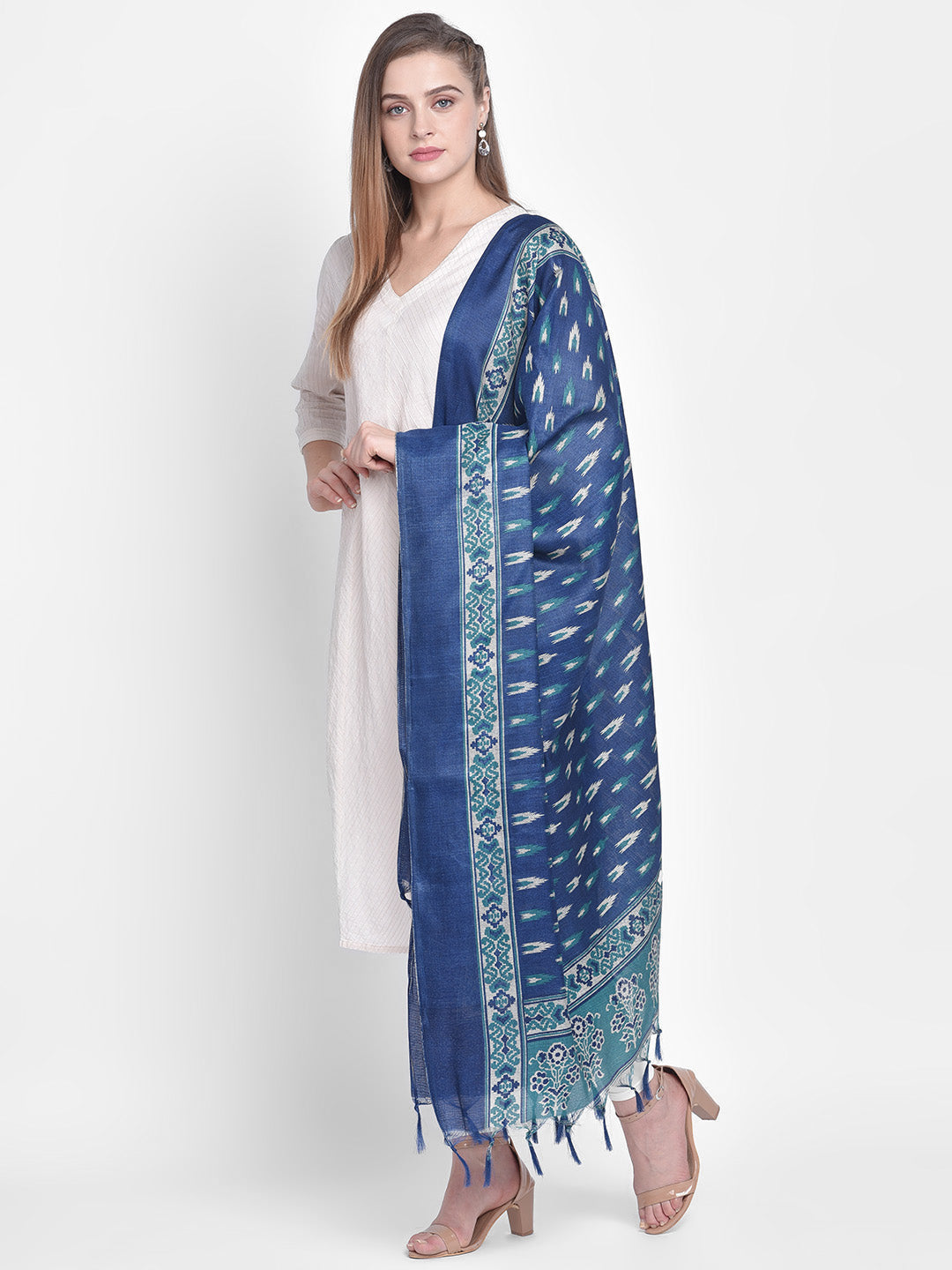 Dupatta Bazaar Women's Printed Blue & Green Art Silk Dupatta - Dupatta Bazaar