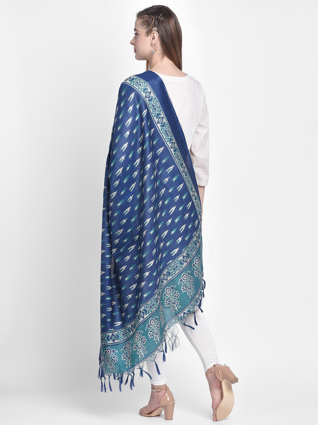 Dupatta Bazaar Women's Printed Blue & Green Art Silk Dupatta - Dupatta Bazaar