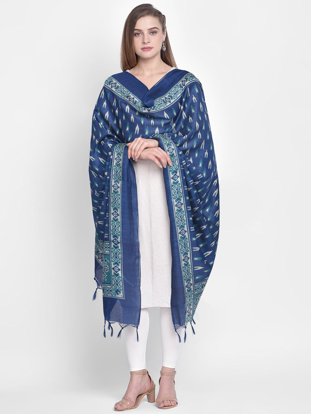 Dupatta Bazaar Women's Printed Blue & Green Art Silk Dupatta - Dupatta Bazaar