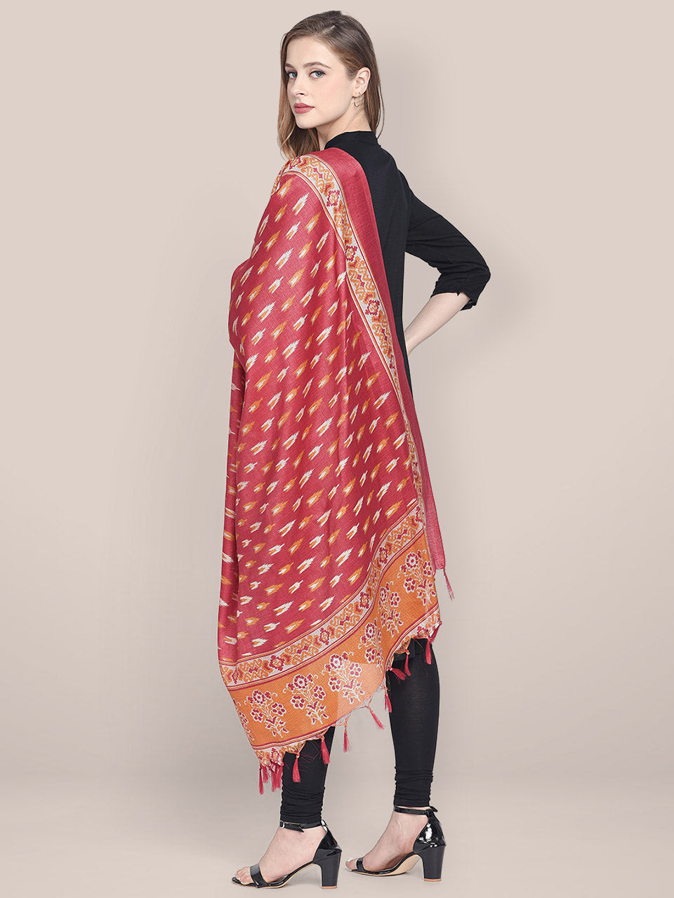 Printed Red Art Silk Dupatta freeshipping - Dupatta Bazaar
