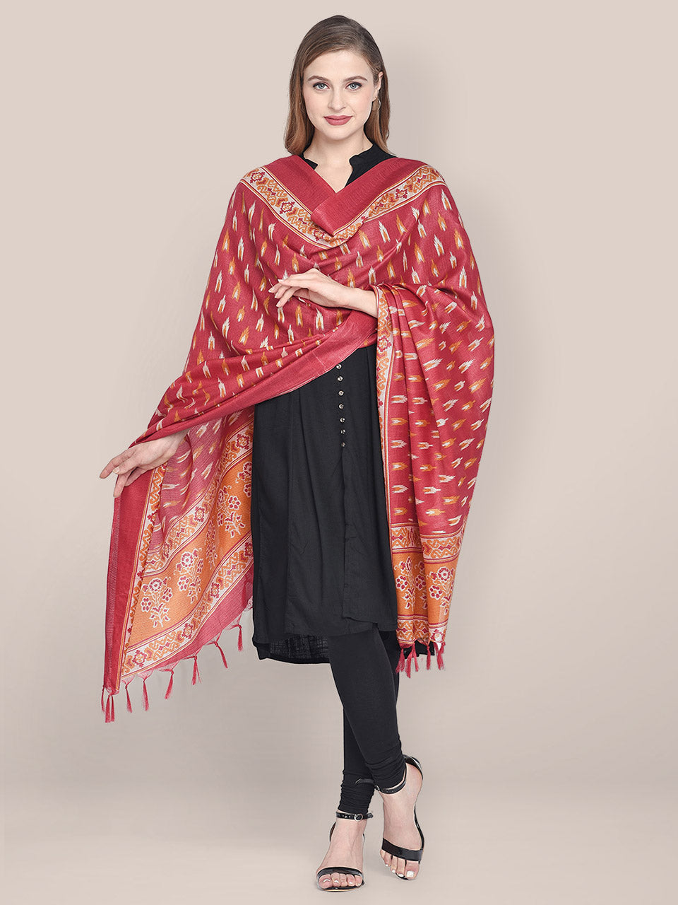 Printed Red Art Silk Dupatta freeshipping - Dupatta Bazaar
