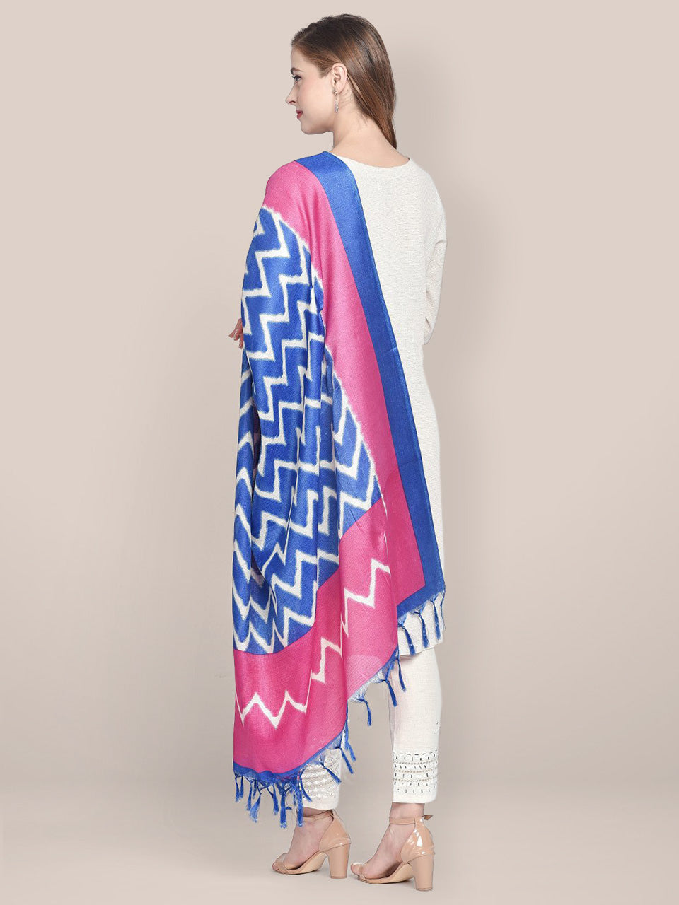Printed Blue & Pink Art Silk Dupatta freeshipping - Dupatta Bazaar