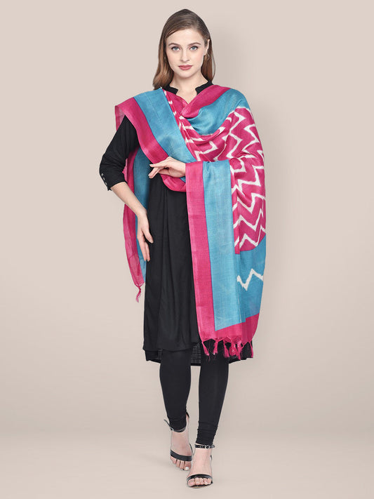 Printed Pink & Blue Art Silk Dupatta freeshipping - Dupatta Bazaar