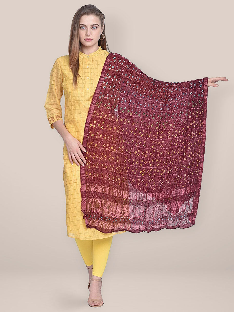 Maroon Bandhini Silk Dupatta freeshipping - Dupatta Bazaar