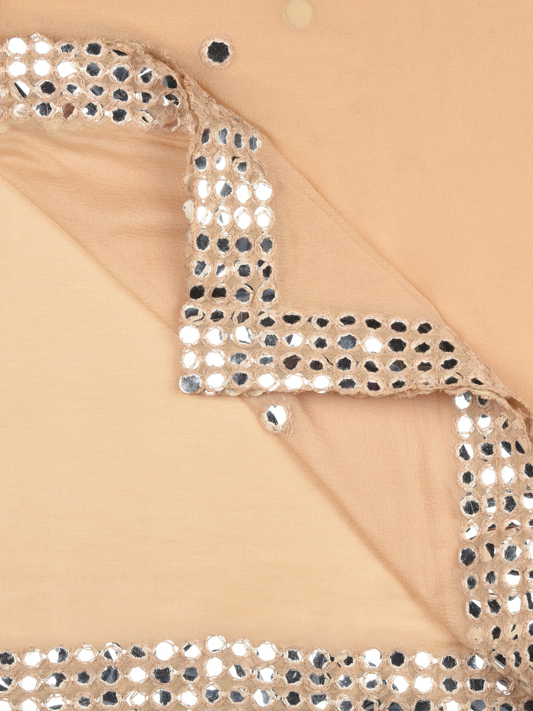 Dupatta Bazaar Woman's Beige Chiffon Dupatta with Mirror Work. - Dupatta Bazaar