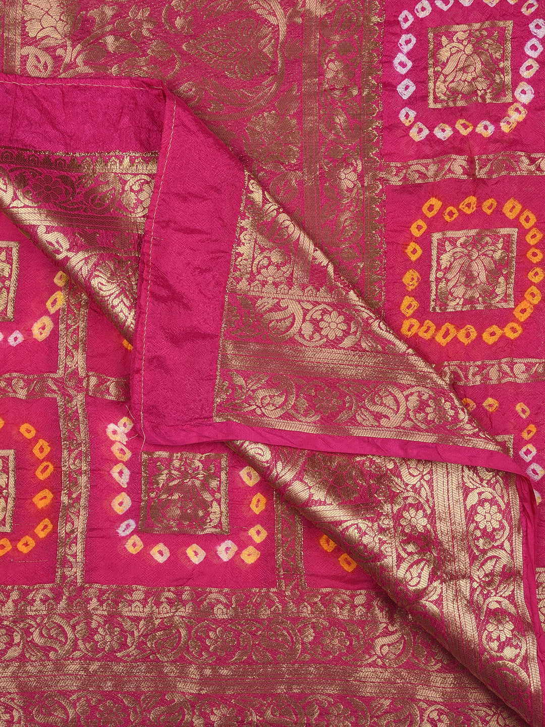 Dupatta Bazaar Woman's Pink Gharchola Style Bandhini Dupatta on Banarasi Silk - Dupatta Bazaar