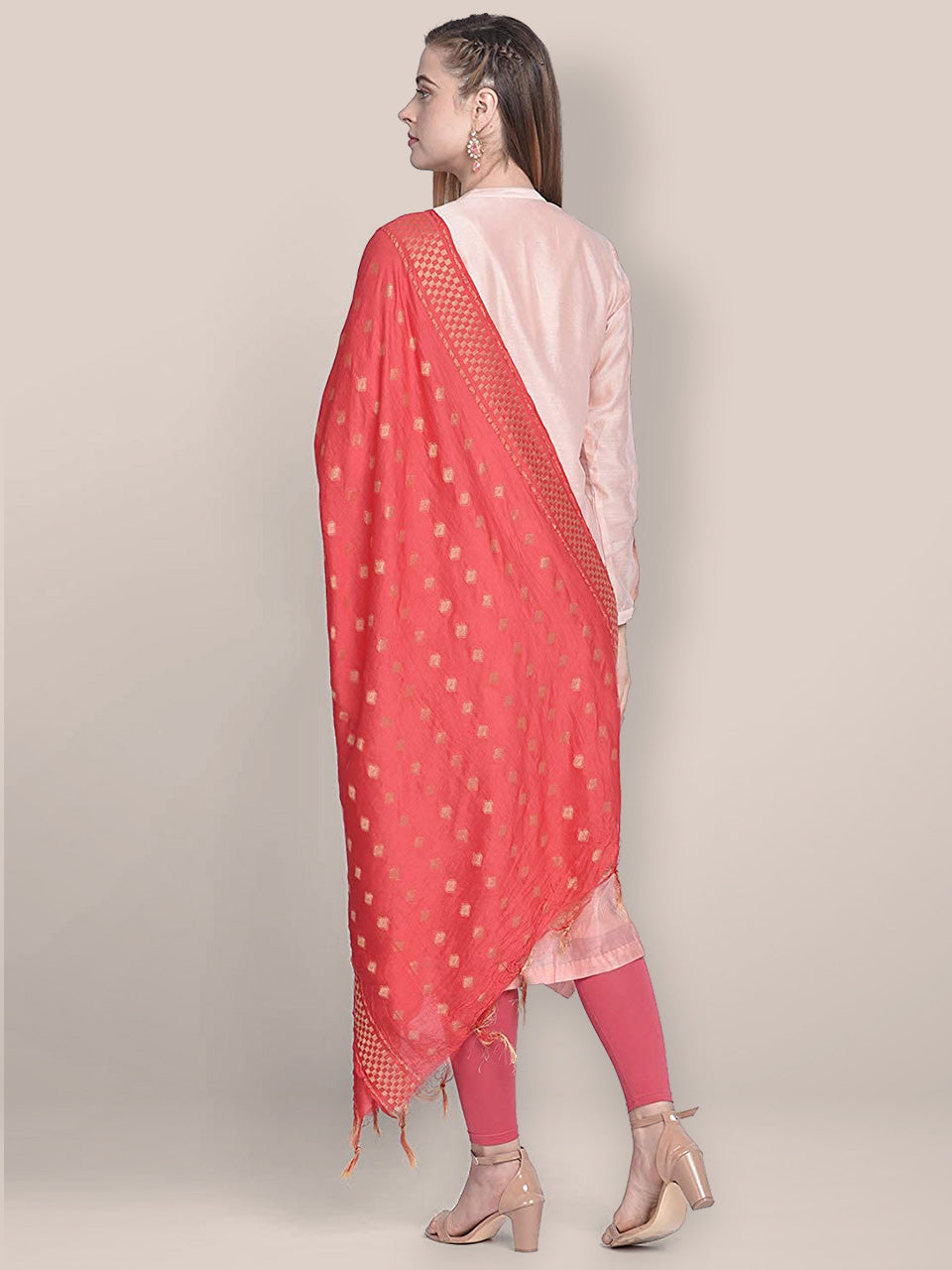 Red Woven Banarasi Cotton Silk Dupatta freeshipping - Dupatta Bazaar