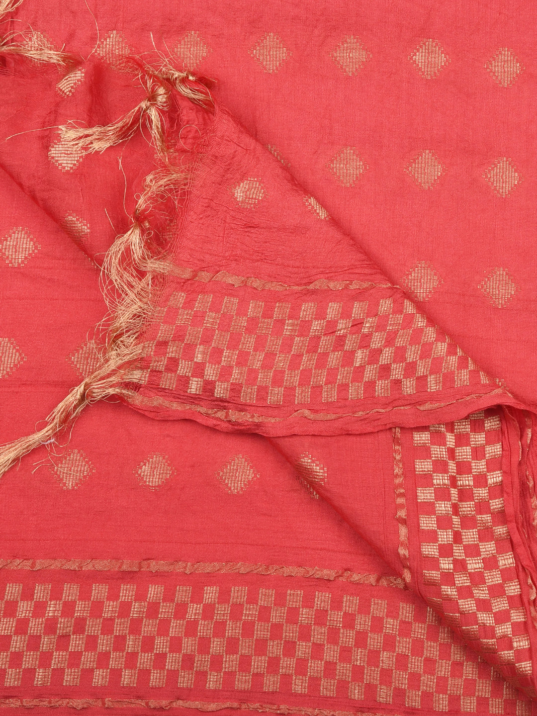 Dupatta Bazaar Woman's Red Woven Banarasi Cotton Silk Dupatta - Dupatta Bazaar
