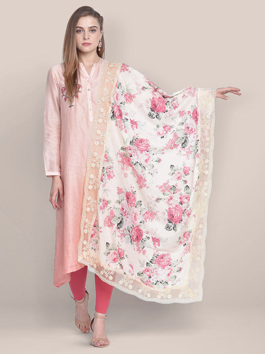 Yellow & Multicoloured Printed Muslin Dupatta freeshipping - Dupatta Bazaar