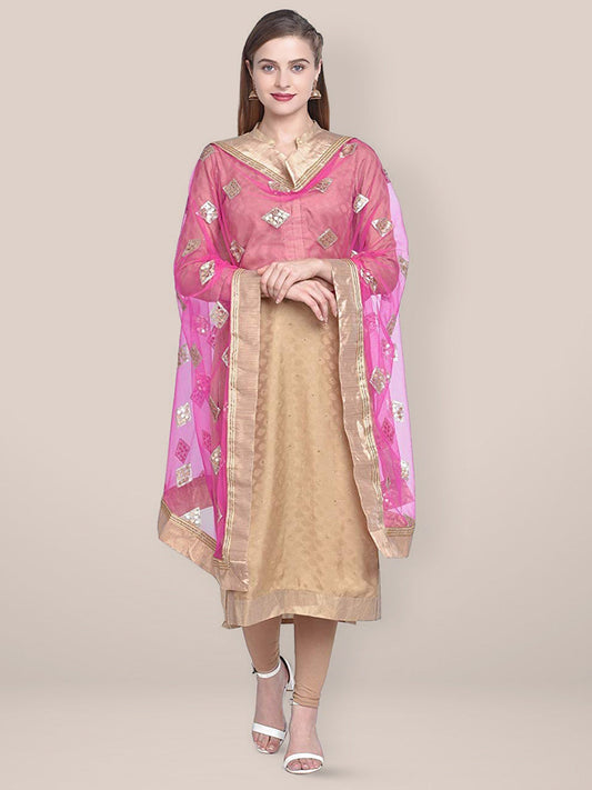 Pink & Gold Embellished Net Dupatta freeshipping - Dupatta Bazaar