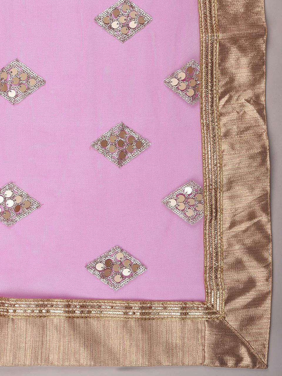 Pink & Gold Embellished Net Dupatta freeshipping - Dupatta Bazaar